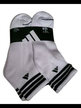 Adidas Mens Climacool Cushioned Quarter Socks 6-Pack Large White/Black Striped